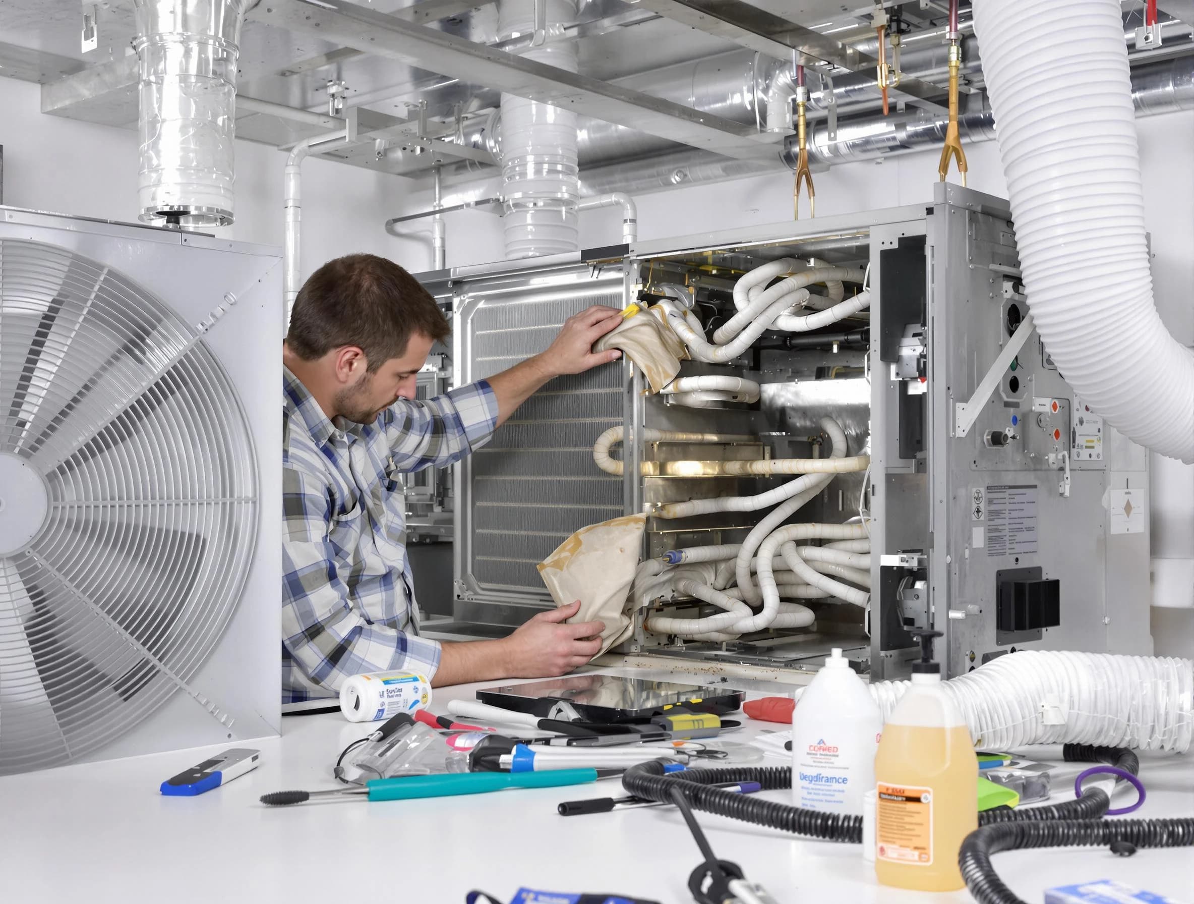 Center Air Duct Cleaning specialist performing precision AC coil cleaning in Center