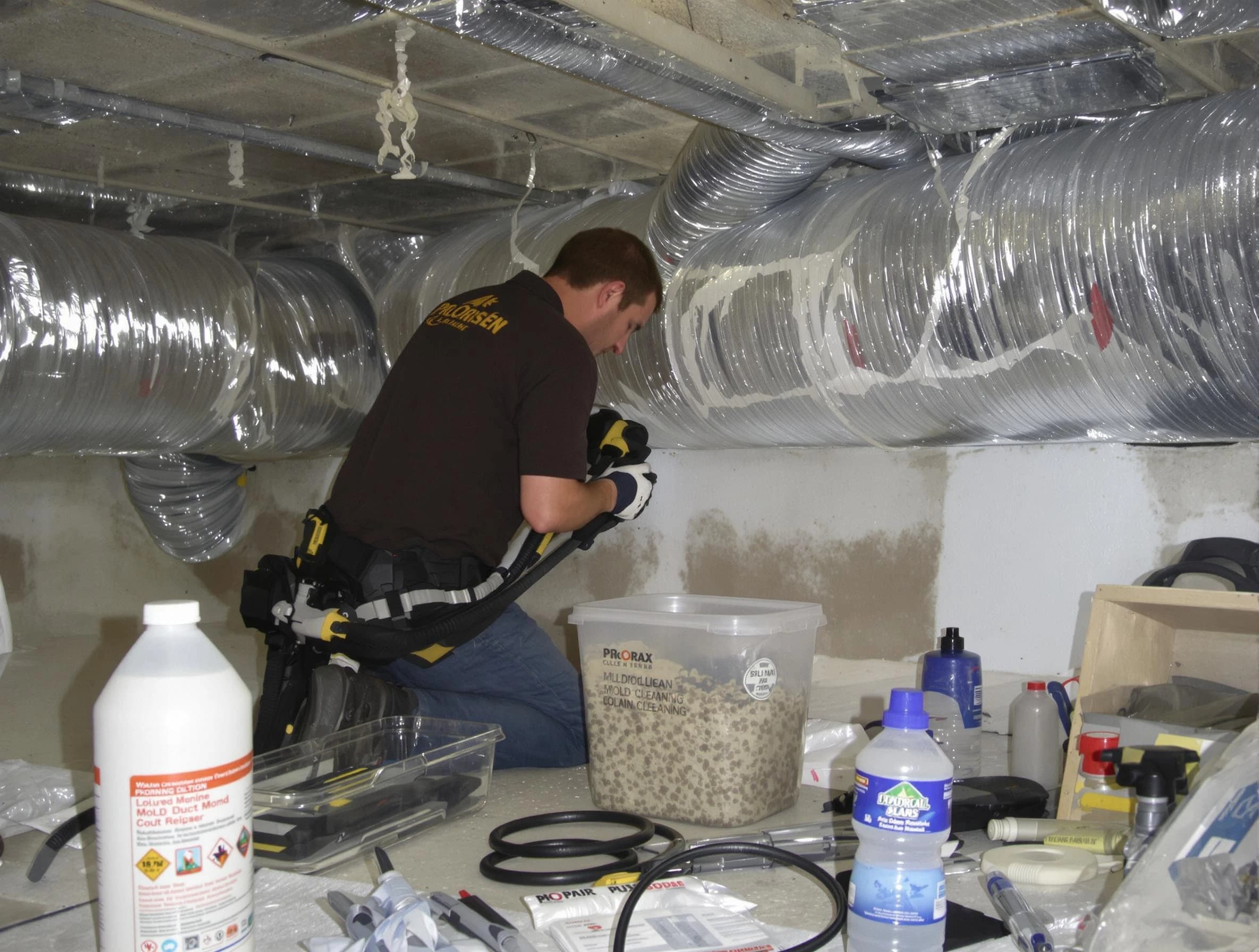 Center Air Duct Cleaning specialist performing professional mold removal from air ducts in Center