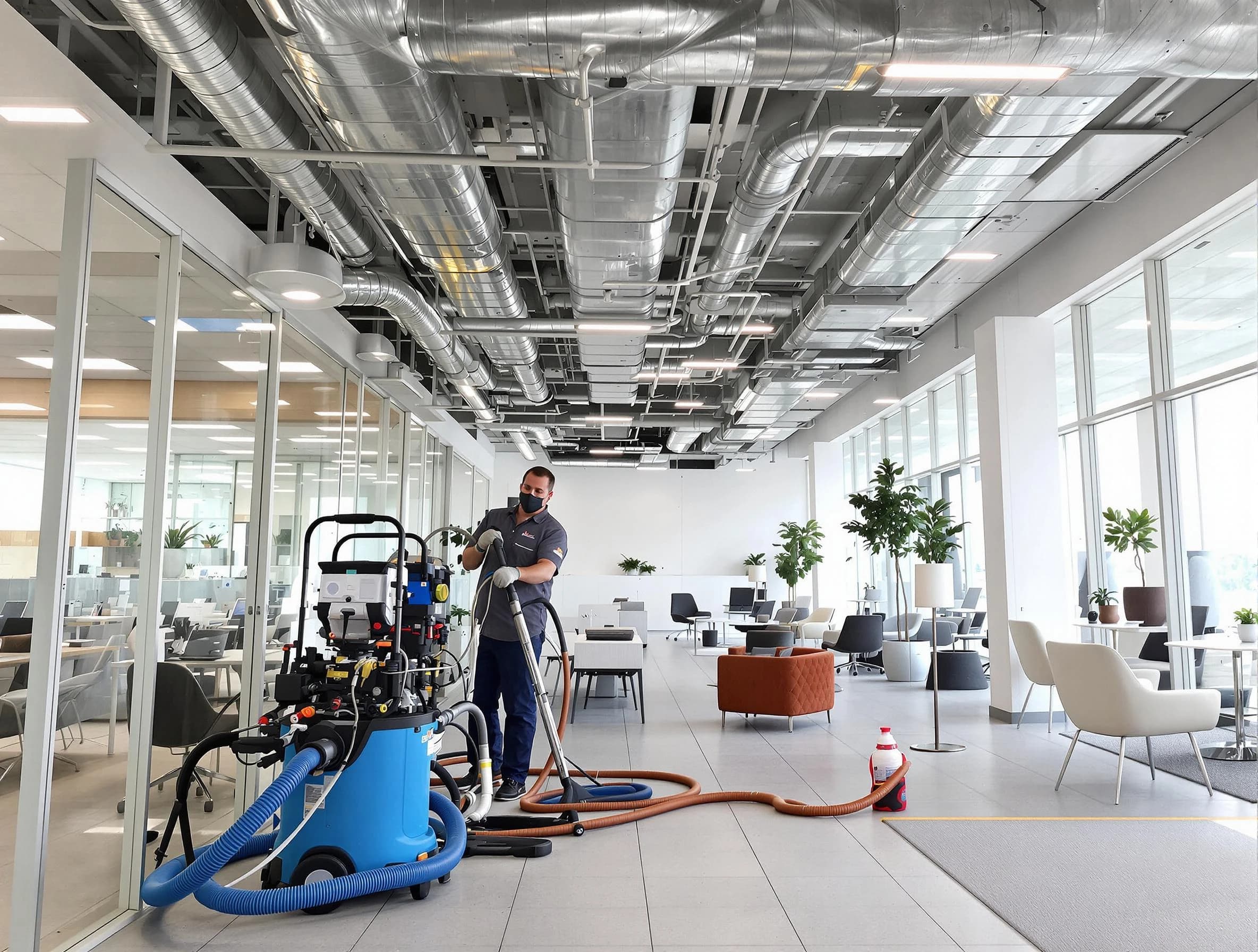 Center Air Duct Cleaning team conducting comprehensive commercial duct cleaning at a business location in Center