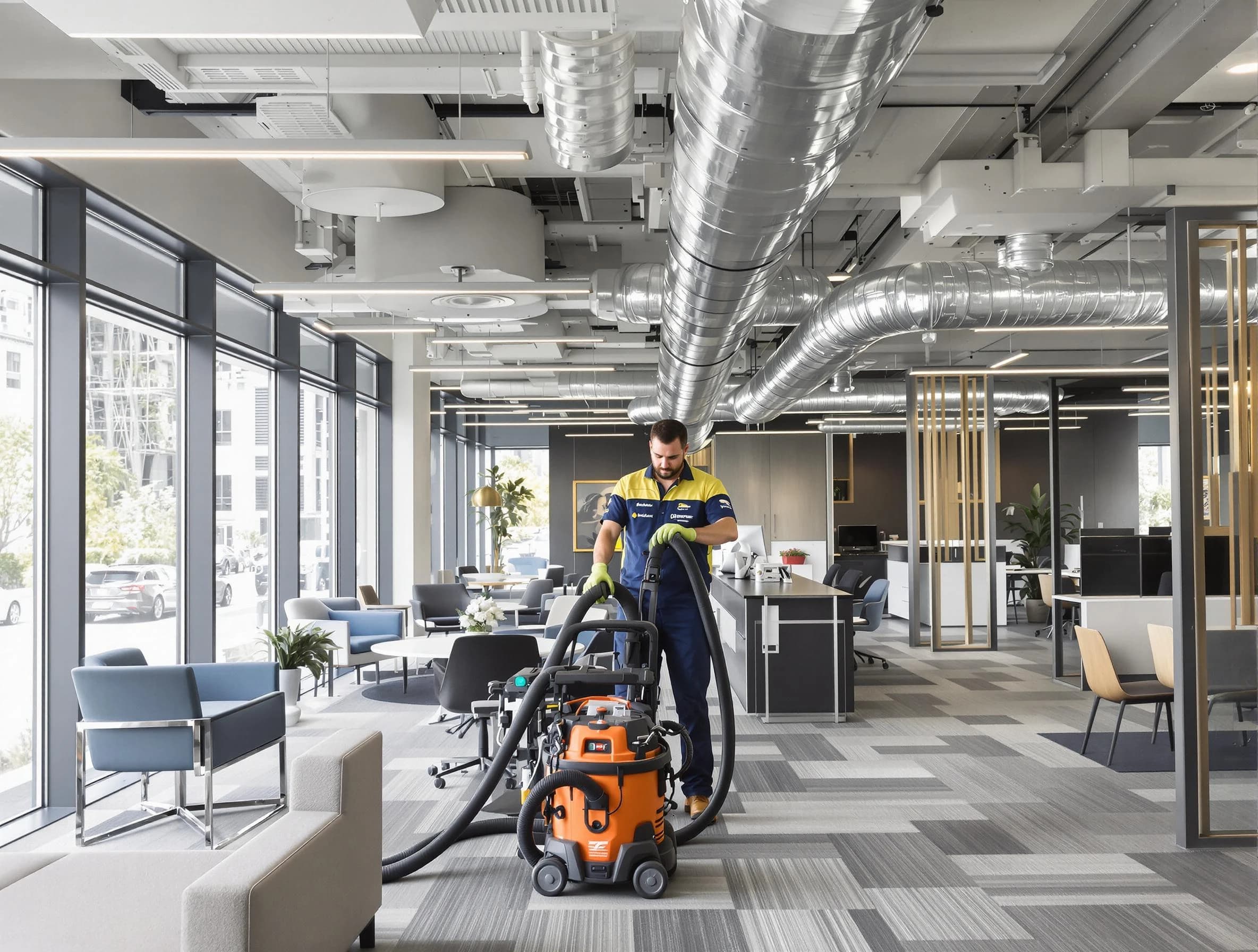 Center Air Duct Cleaning team performing thorough commercial duct cleaning at a Center business center