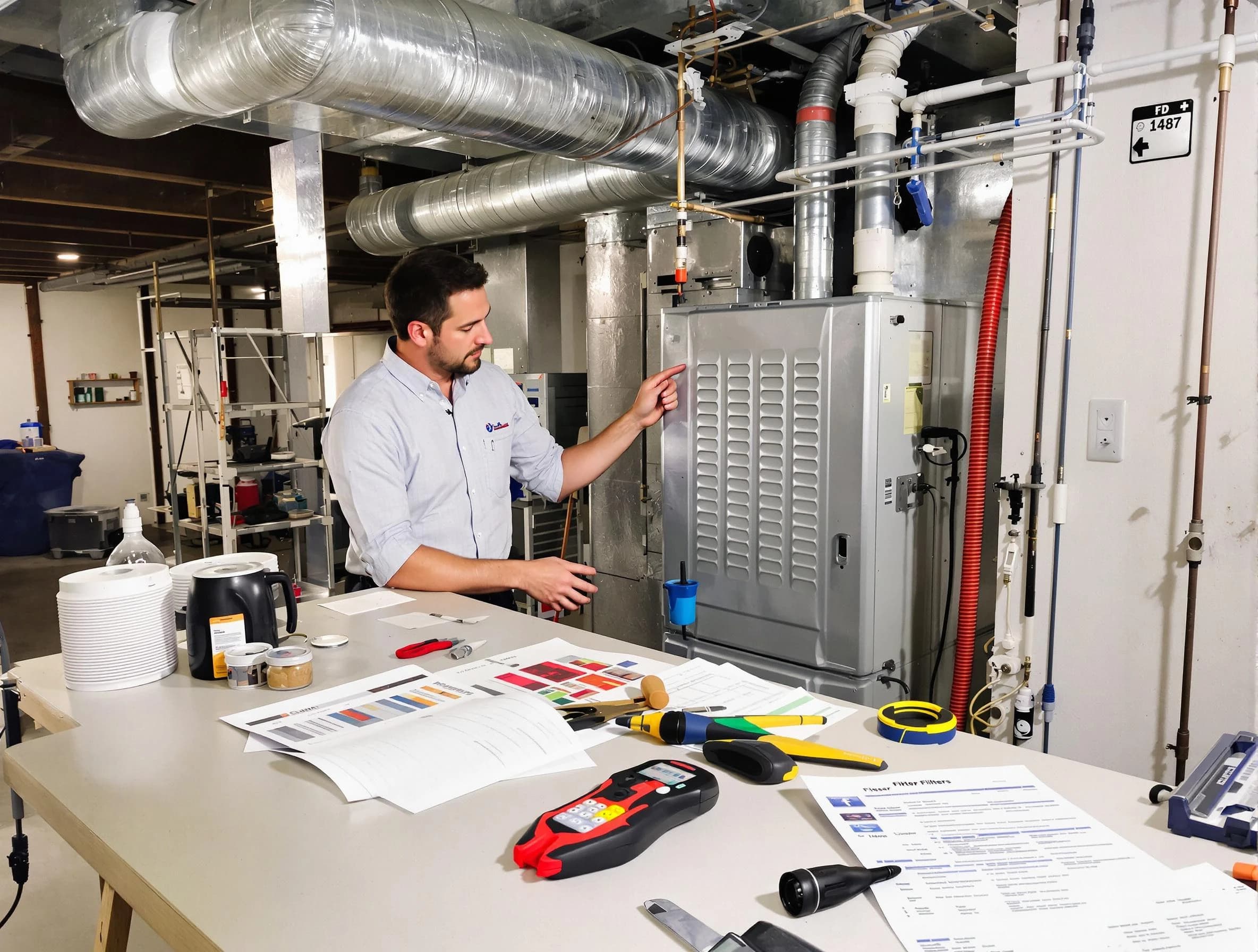 Center Air Duct Cleaning inspector conducting detailed filter system evaluation using professional diagnostic tools in Center