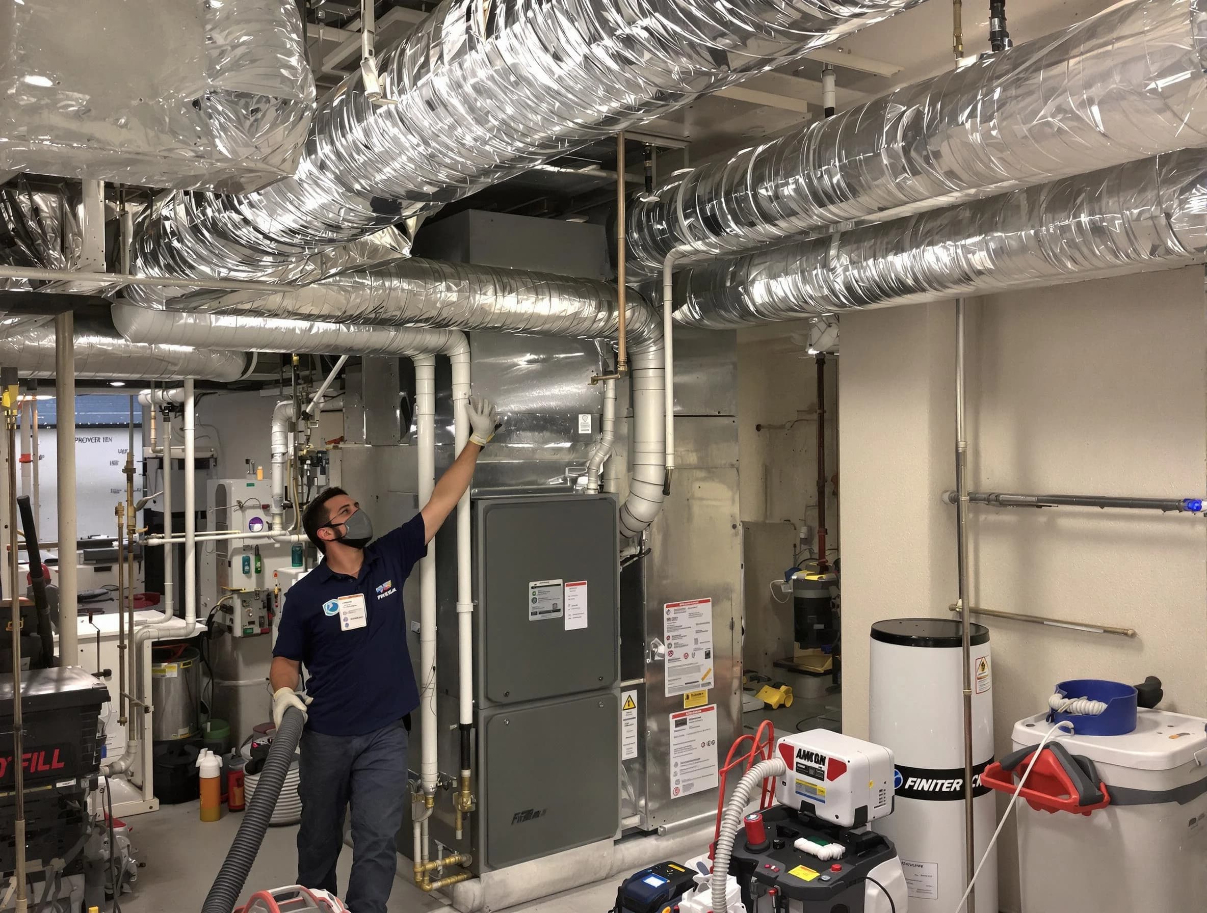 Center Air Duct Cleaning specialist performing thorough furnace duct cleaning in a Center residence