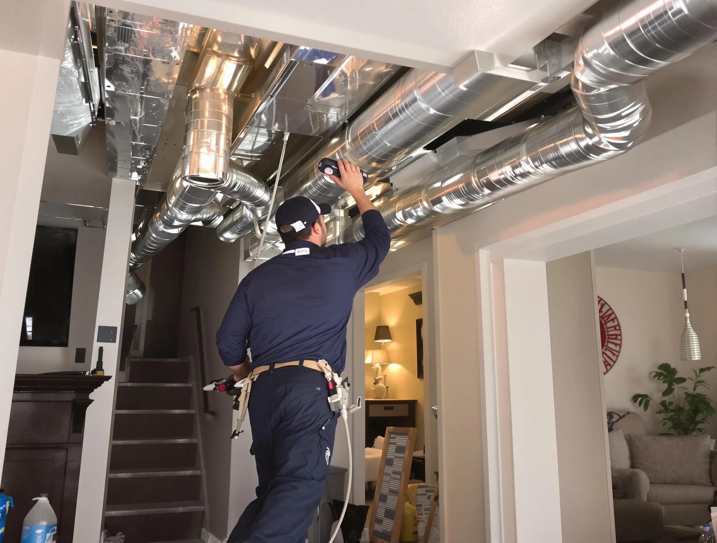 Center Air Duct Cleaning expert performing specialized duct cleaning in a mobile home in Center