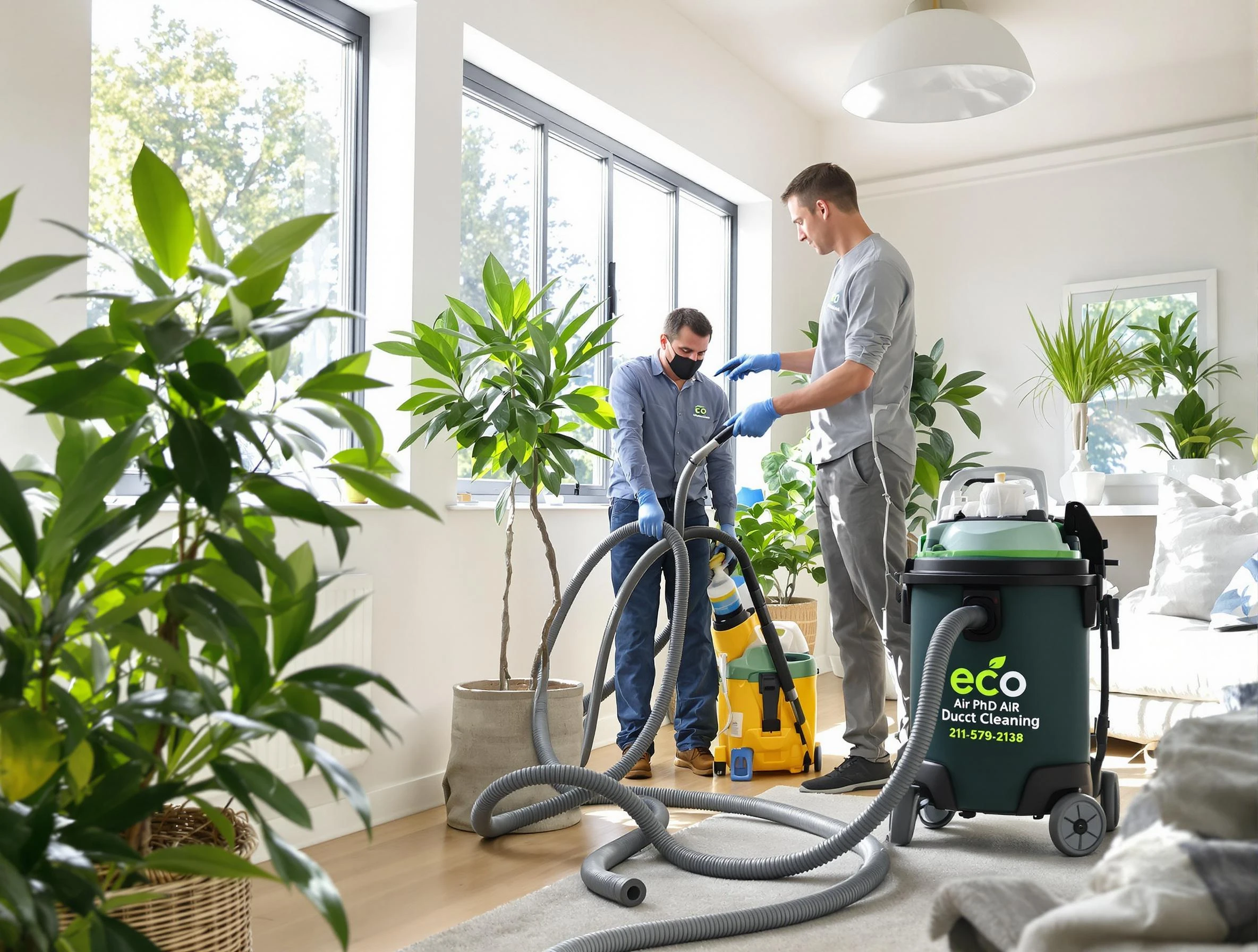 Center Air Duct Cleaning technician performing eco-friendly duct cleaning using sustainable methods in Center