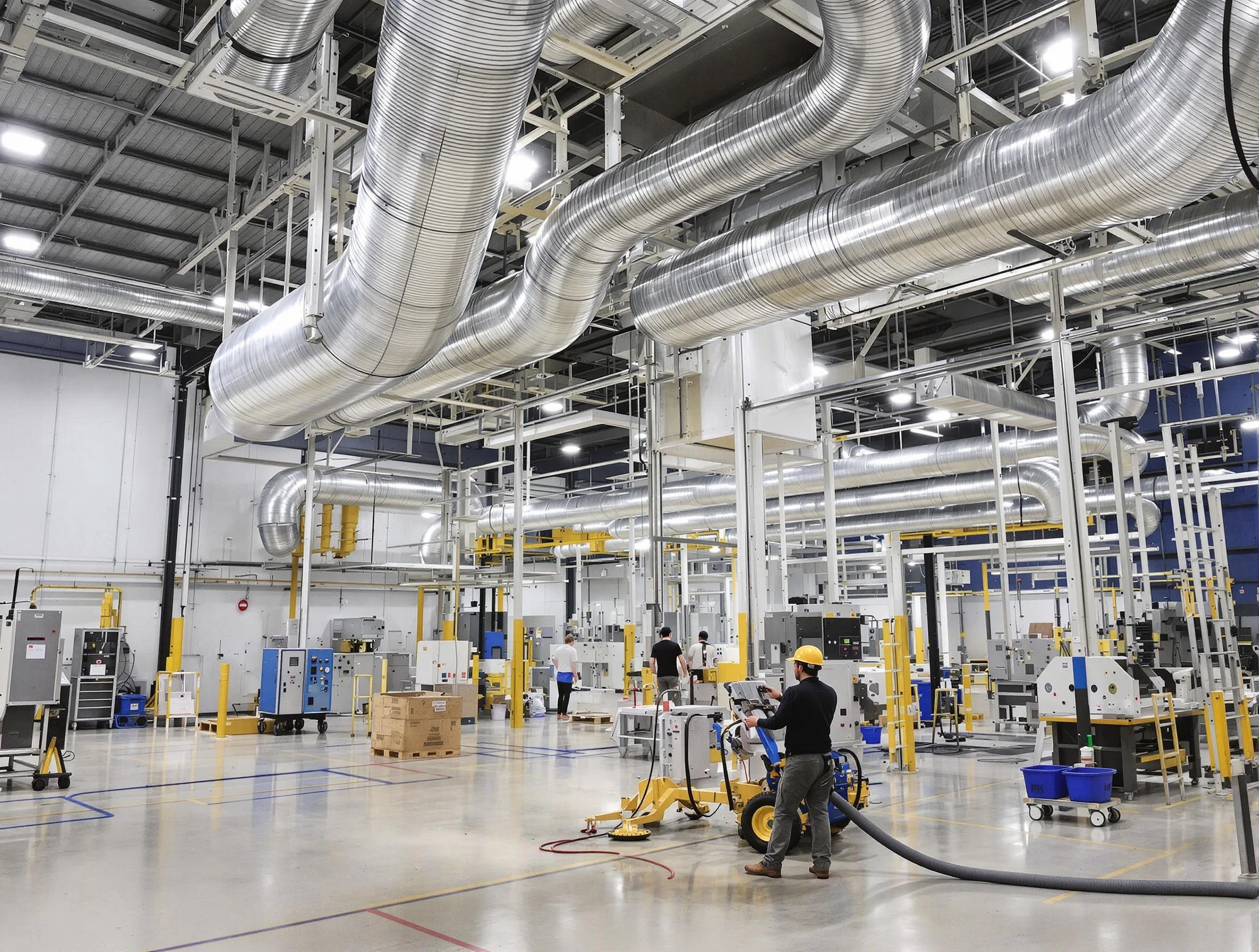 Center Air Duct Cleaning team performing comprehensive industrial duct cleaning at a large facility in Center