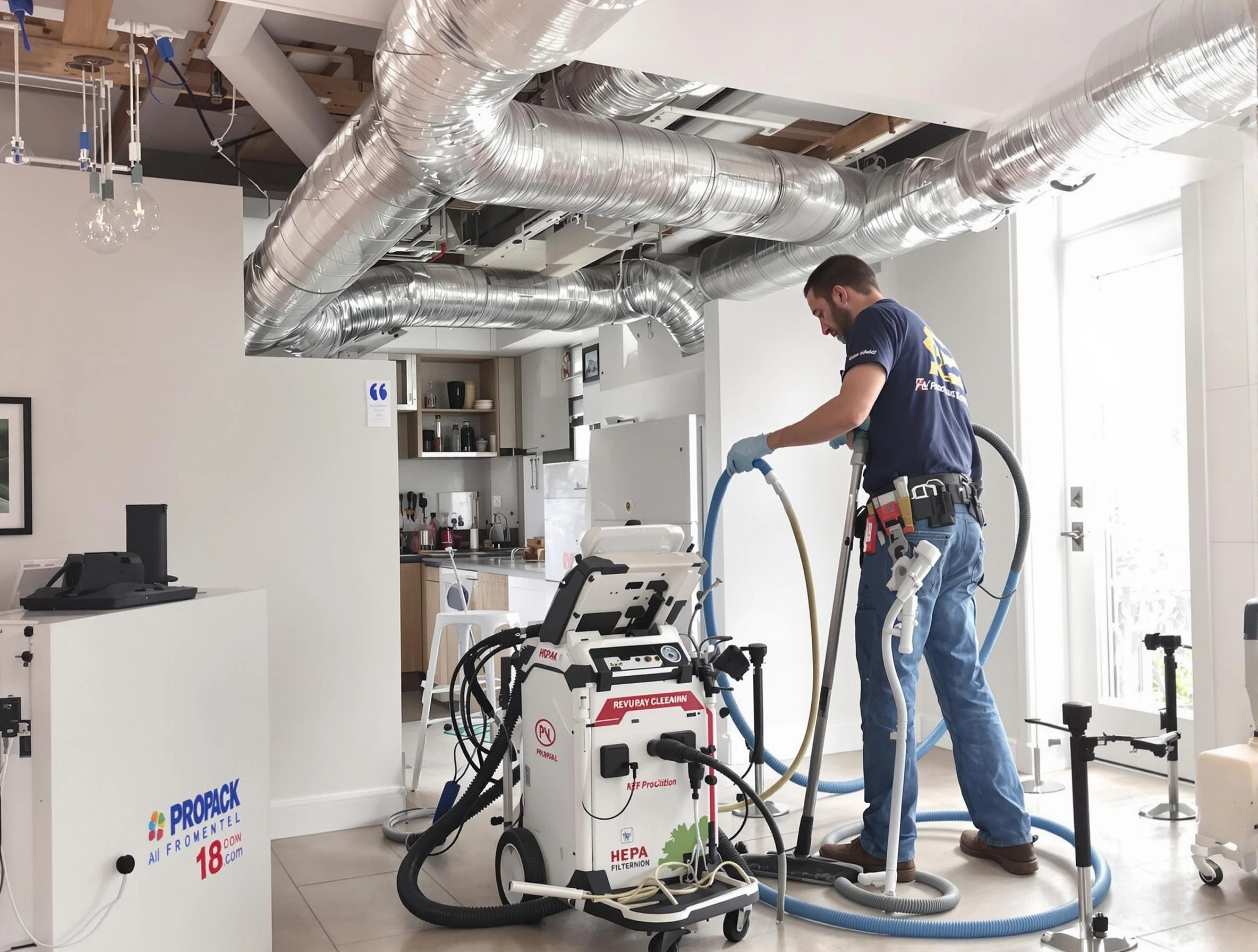 Center Air Duct Cleaning technician performing advanced pure duct cleaning with specialized equipment in Center